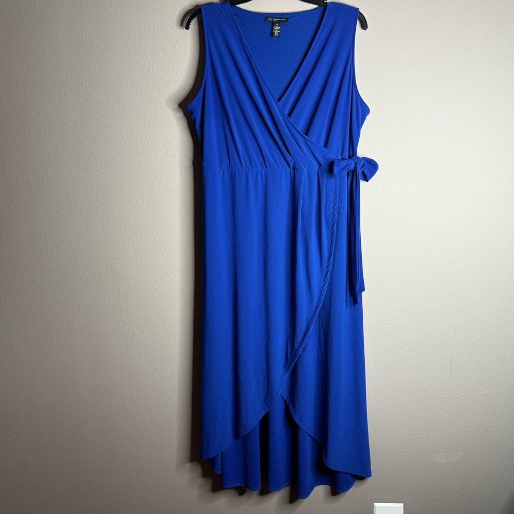 INC International Concepts Elegant Blue Sleeveless Tie Waist Wrap Dress Sz1X - Picture 5 of 10